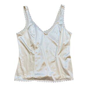 Vintage 90s Warners Satin Ivory Camisole Top Size‎ 34 Lace Trim Made In USA